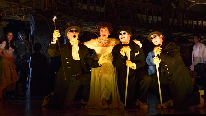 Tom Nelis, left, Chita Rivera, Chris Newcomer and Matthew Deming perform in a scene from "The Visit" at the Lyceum Theatre.