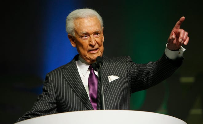 The longtime host of "The Price is Right," Bob Barker, has died at age 99. Here, Bob Barker is inducted into the National Association of Broadcasters hall of fame at the Las Vegas Hilton on Monday, April 14, 2008 in Las Vegas.