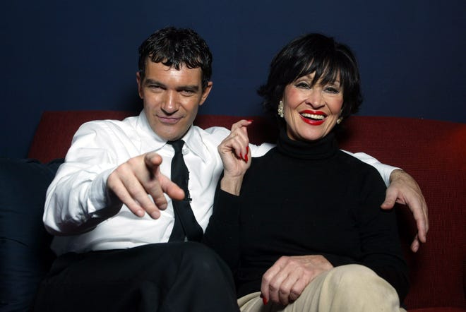 Antonio Banderas and Chita Rivera are photographed in the actor's dressing room at the Eugene O'Neill Theater on March 16, 2003.
