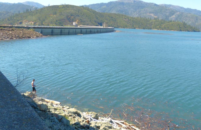 Lake Shasta was 6 feet from full on Friday, April 19, 2024. The sunny weather and higher lake level drew several visitors and anglers to the lake.